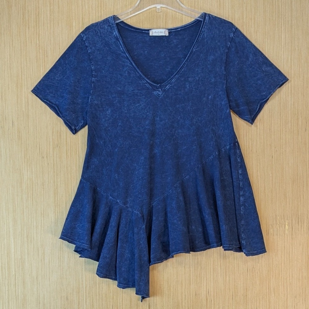Altar'd State Womens Blue Acid Wash Boho Fairy Grunge Asymmetrical Top Small
